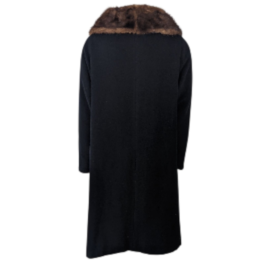 Vintage 60s Fur Collar Cashmere Coat Jacket Womens Medium Black Mink Brown - Picture 3 of 16